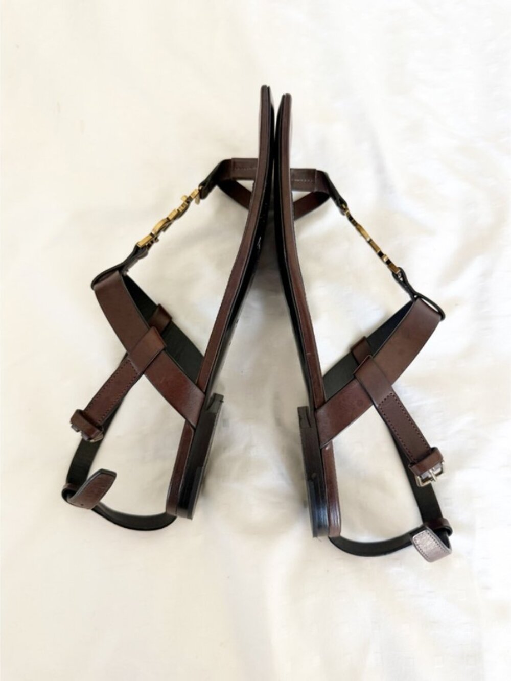 Saint Laurent Cassandra YSL Logo T Strap Toe Ring Sandal Brown Size 39.5 - Picture 14 of 16
